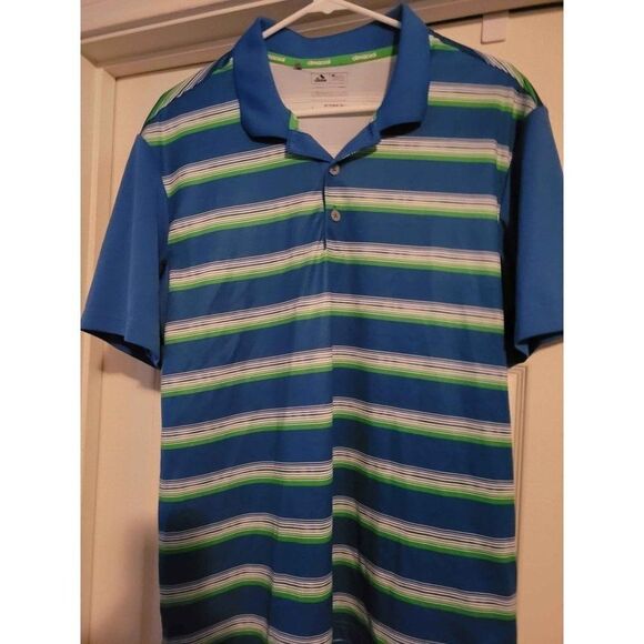 Adidas Polo Men Sz L‎ Climacool Multicolor Short Sleeve Striped Everyday - Picture 1 of 3